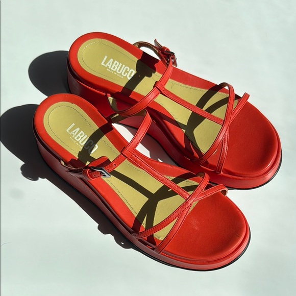 Labucq Red Wedge Sandals - Picture 3 of 16